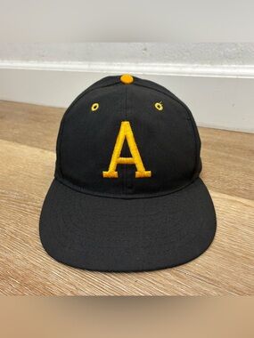 Vintage A Logo Roman Randolph, MA USA Snapback Hat Black Yellow Made In USA
